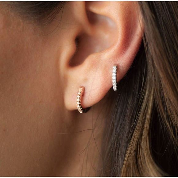 Silver huggie hoop earrings - Picture 3 of 3